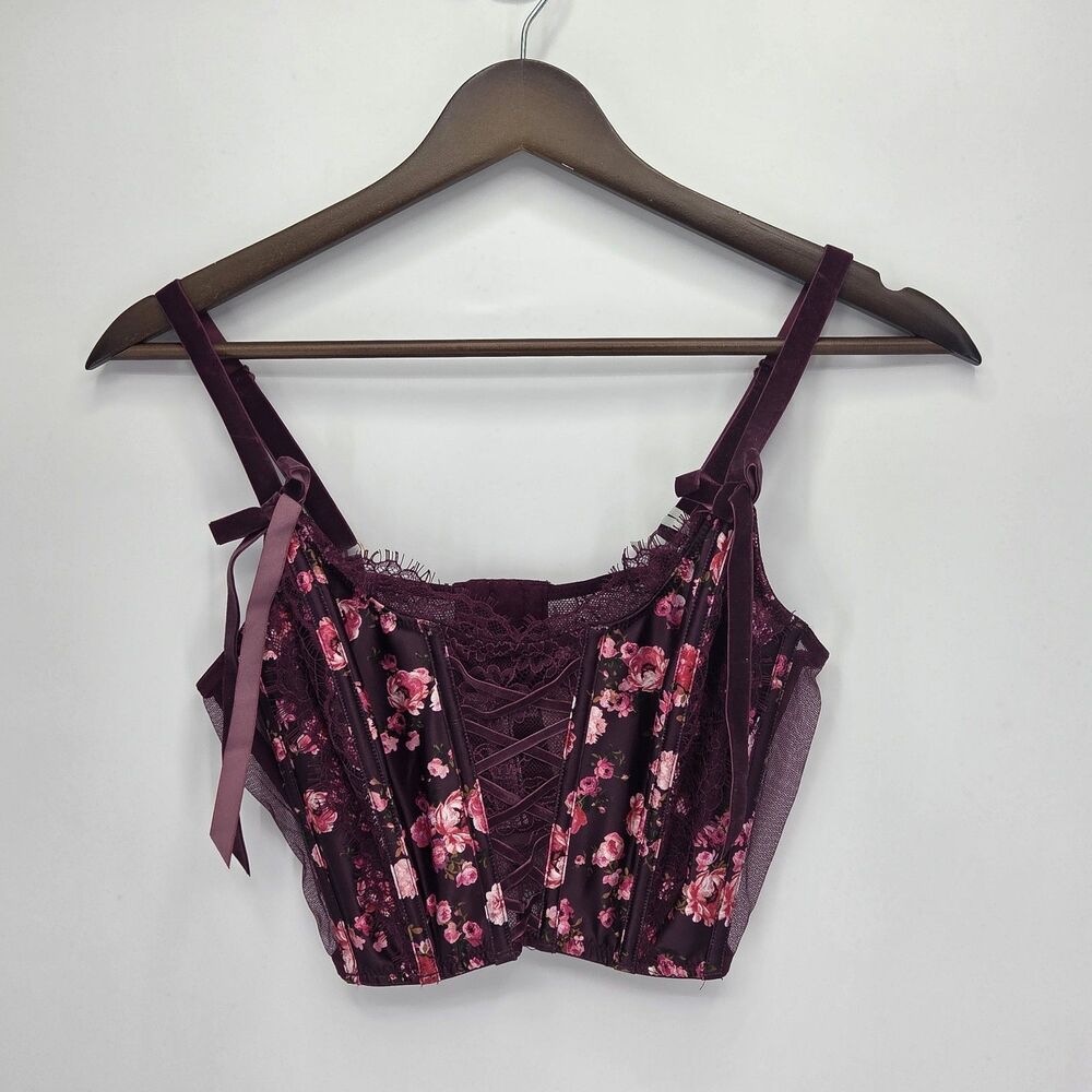 New Victoria’s Secret Dream Angels Unlined Lace-Up Corset Bra Top Floral Medium